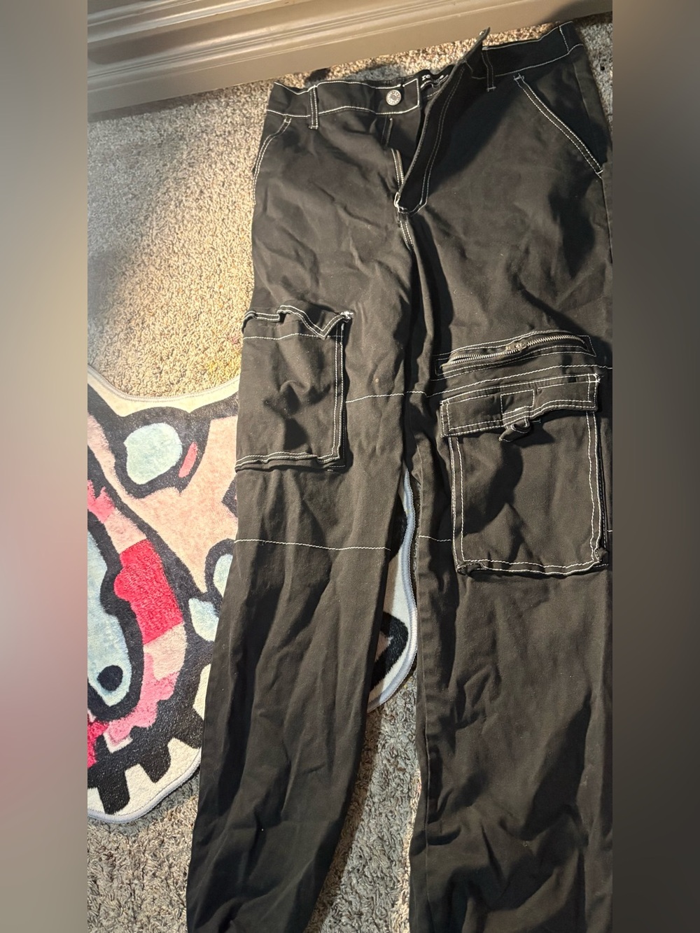 George Black Cargo Pants with White Contrast Stitching